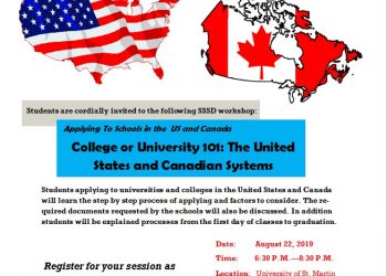 “College or University 101: The United States & Canadian  Systems” workshop to be held on August 22