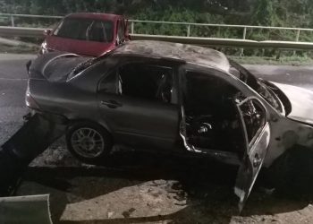 Car caught on fire after accident on the L.B.Scott road.