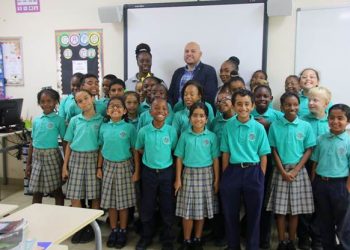 The minister of VROMI, Christopher Wever visits St. Dominic primary school