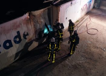 Fire in a container in sucker garden