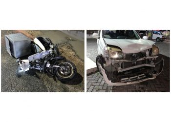 A Motorbike rider collided with a turning vehicle.