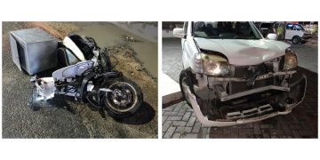 A Motorbike rider collided with a turning vehicle.