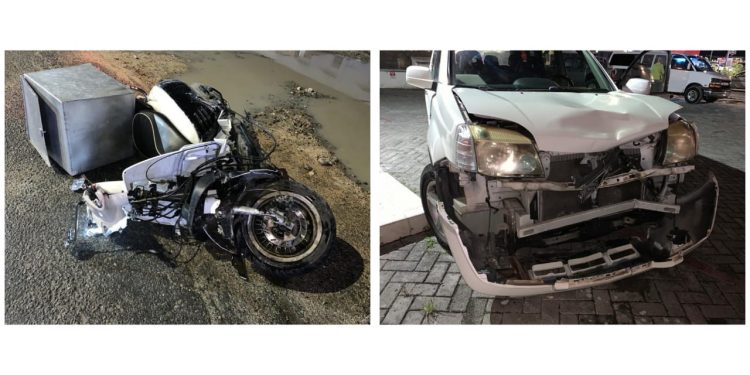 A Motorbike rider collided with a turning vehicle.