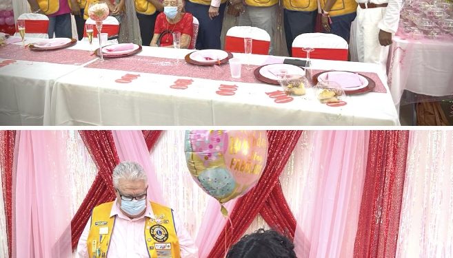 Sint Maarten Lions Club Members celebrate 100th Birthday with Ms. Olive Hodge- Wilson.