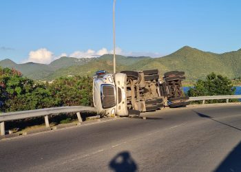 Fuel truck tips over on Airport Road