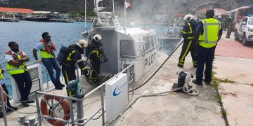 Simulacro en vivo realizado en las instalaciones de cruceros de A.C Wathey el miércoles por la mañana