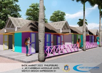 Ottley presenta representaciones arquitectónicas para el Market Place en Philipsburg