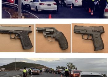 Tres (3) hombres detenidos y tres (3) armas de fuego incautadas durante controles de tránsito.