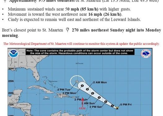 El centro de la tormenta tropical Cindy