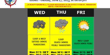 una advertencia de lluvia fuerte/inundaciones está en vigor para Sint Maarten hasta nuevo aviso
