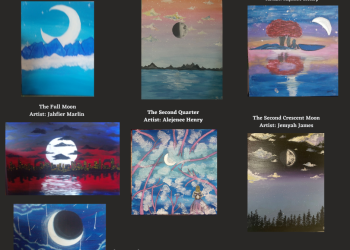 Obra de arte del Parlamento de la Juventud de Sint Maarten titulada “The Seven Fases de la Luna” exhibida en la Casa del Parlamento