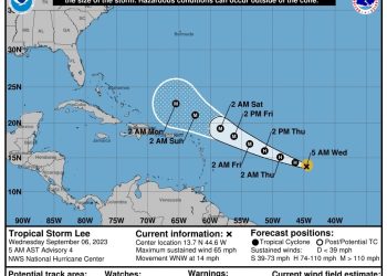 Actualización de la Tormenta Tropical Lee 5:00am, 6 Sept.