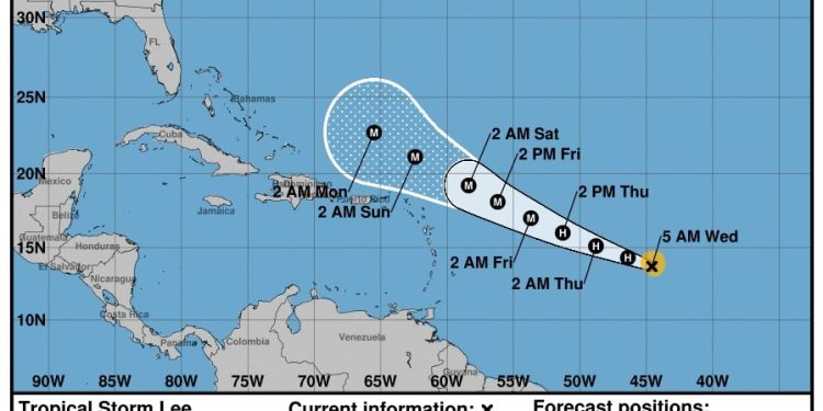 Actualización de la Tormenta Tropical Lee 5:00am, 6 Sept.