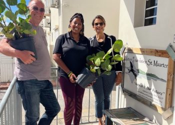 La Presidenta del Parlamento, Sarah A. Wescot-Williams, celebra el Día Nacional de los Árboles de St. Maarten compartiendo árboles de uva de mar locales con dos organizaciones