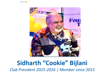 Sidharth “Cookie” Bijlani asume la presidencia del Club Rotario de St. Martin Sunrise para el período 2025-2026